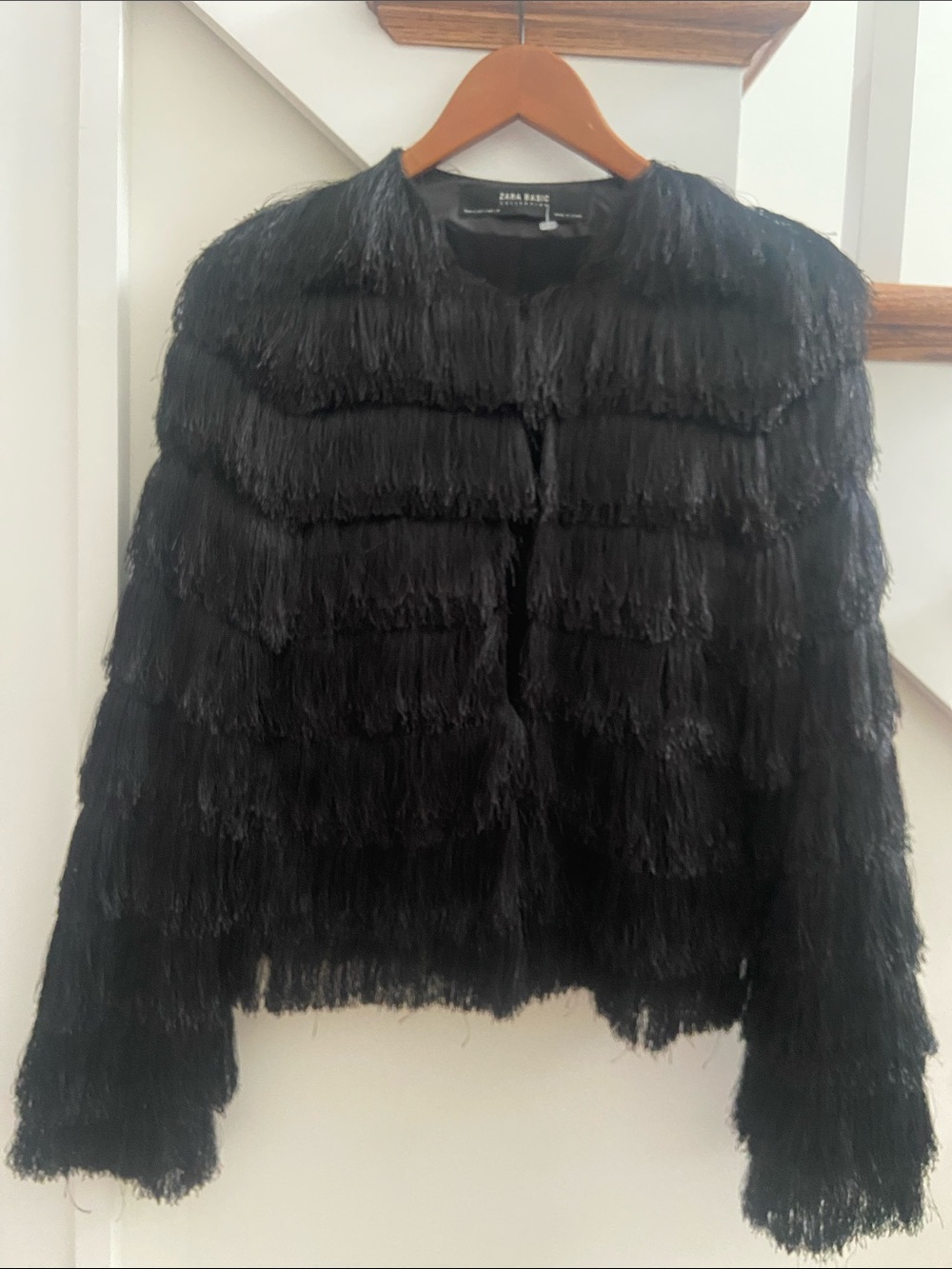 Zara Black Fringe Faux-Fur Jacket for Women